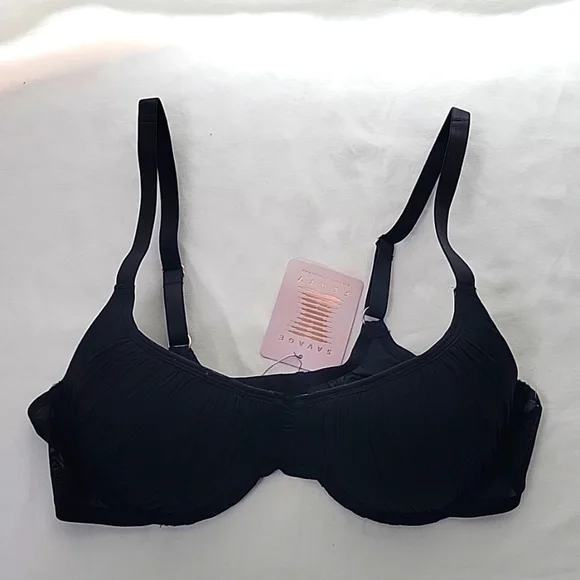 NWT Savage Fenty Gathered Mesh Balconette Bra Black - Picture 2 of 8